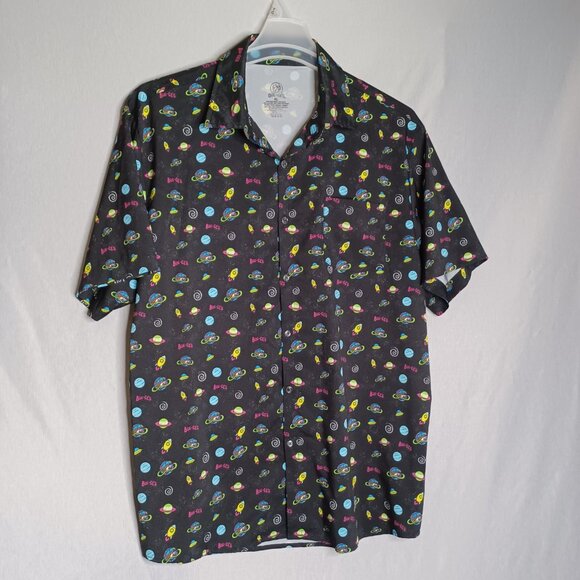 BUC-EE'S Shirt Mens XL Black Outer Space UFO ButtonUp Short Sleeve Casual Brand - Picture 3 of 7